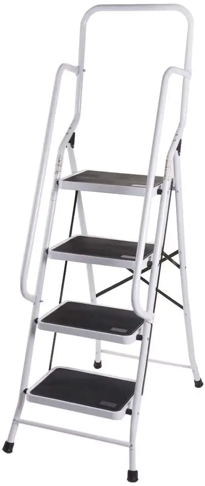 home vida 4 step ladder with safety handrail isolated on white background
